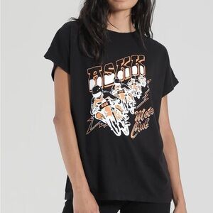 ASKK NY Black Moto Tee with Orange and White Graphic